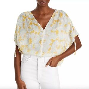 Vince - Lotus Ruched Silk Flutter Sleeve Top